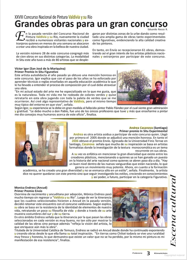 Andrea Casanova Primer premio concurso de pintura valdivia y su río